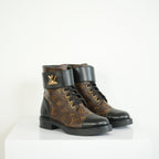 Louis Vuitton Flat Combat Boots Monogram Size 36 1/2 M