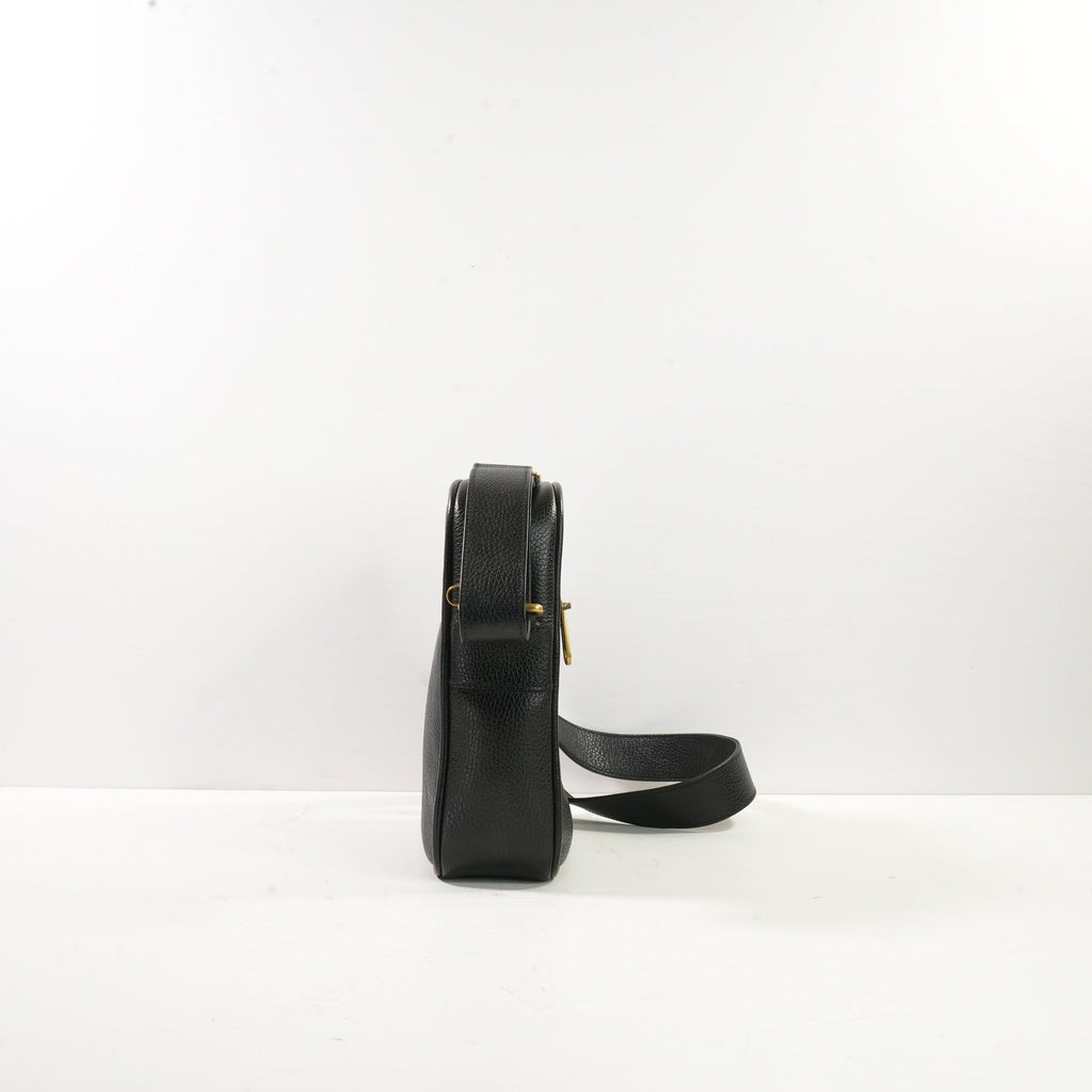 Gucci Black Grained Calffskin Leather Logo Print Messanger Bag