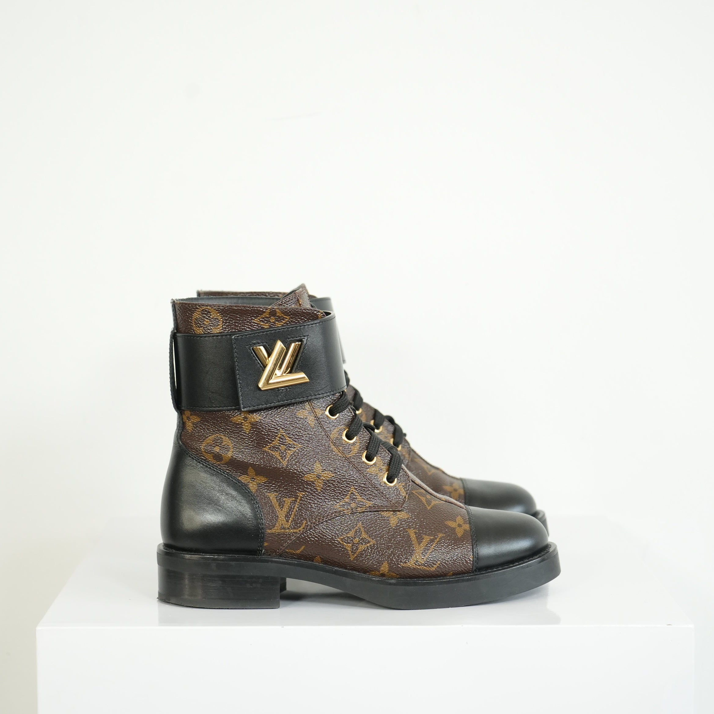 Louis Vuitton Flat Combat Boots Monogram Size 36 1/2 M