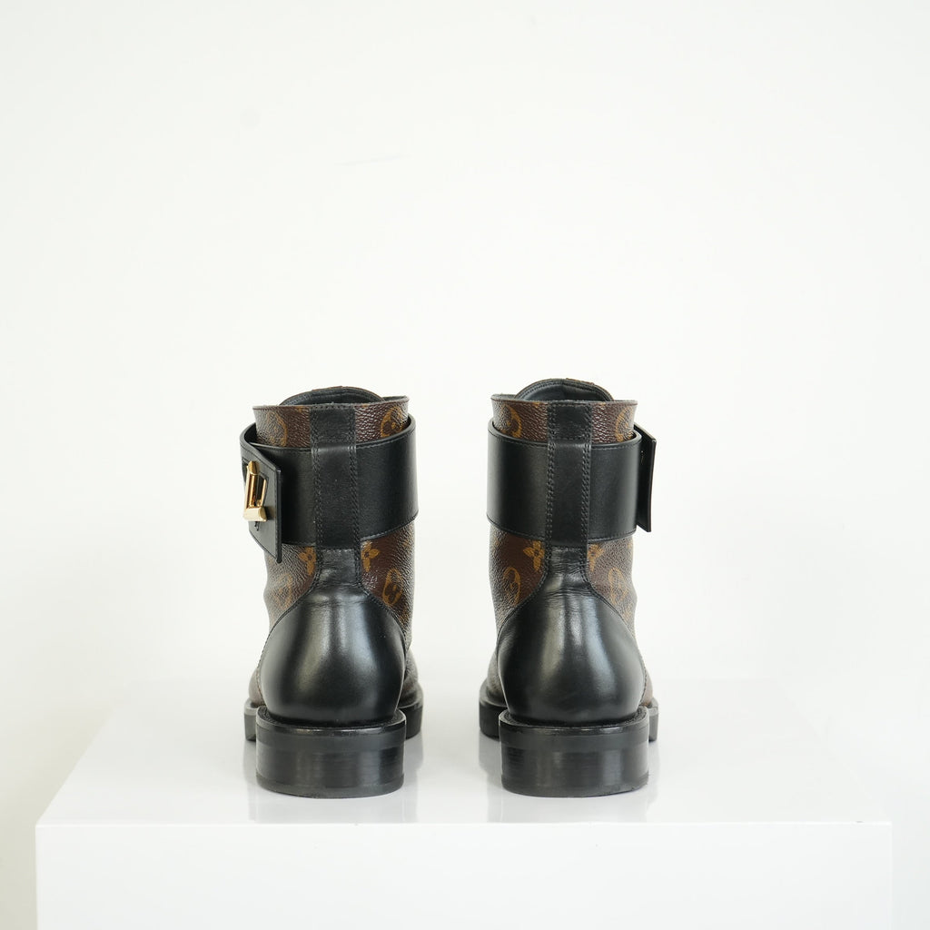 Louis Vuitton Flat Combat Boots Monogram Size 36 1/2 M