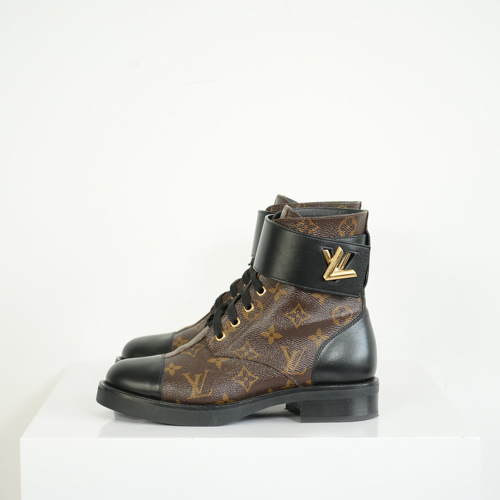 Louis Vuitton Flat Combat Boots Monogram Size 36 1/2 M