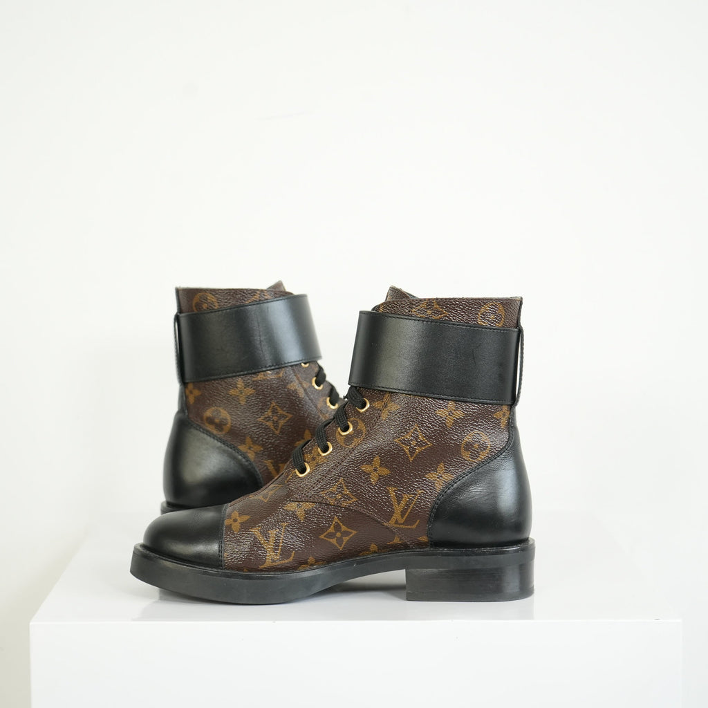 Louis Vuitton Flat Combat Boots Monogram Size 36 1/2 M