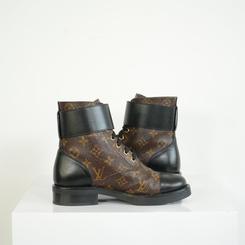 Louis Vuitton Flat Combat Boots Monogram Size 36 1/2 M