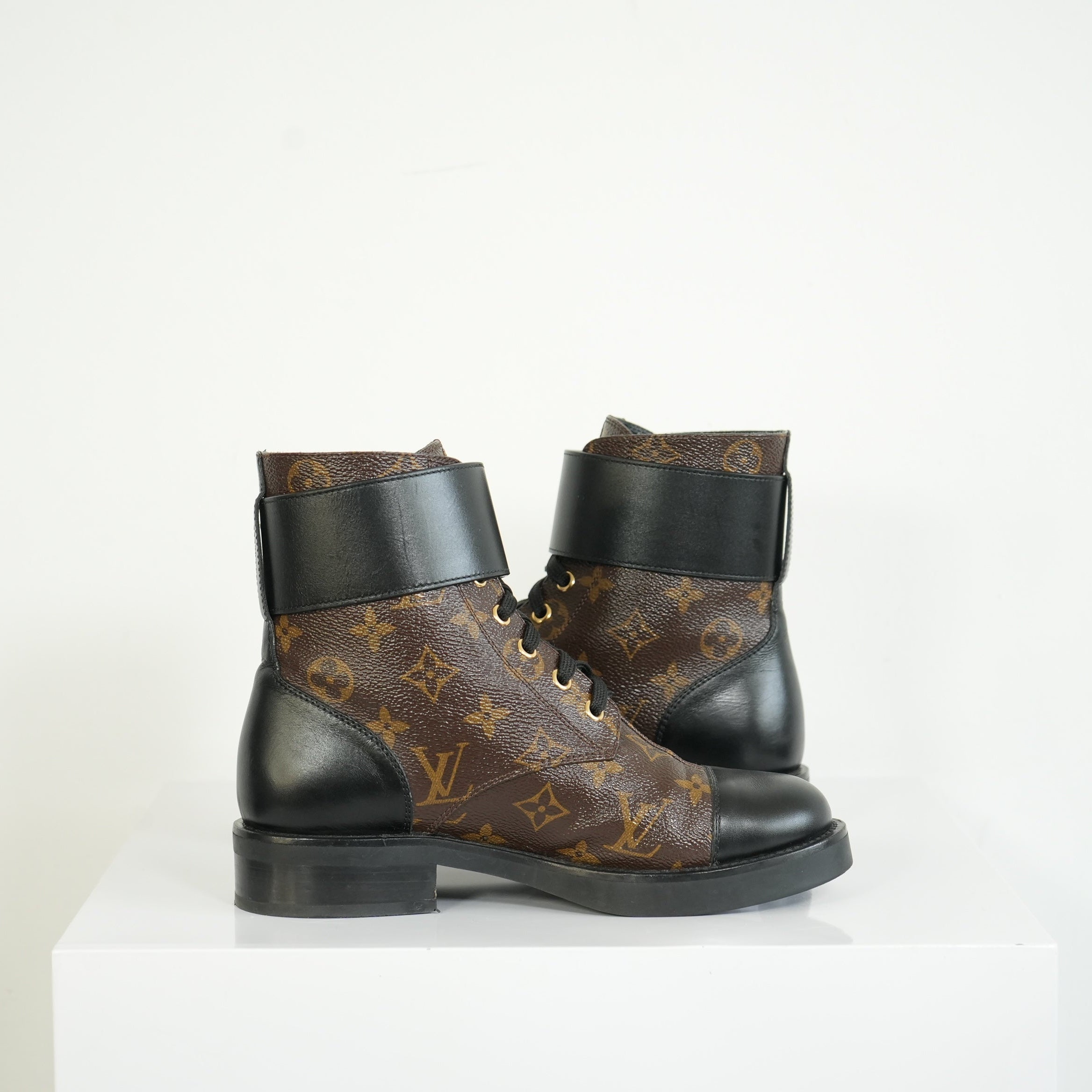 Louis Vuitton Flat Combat Boots Monogram Size 36 1/2 M