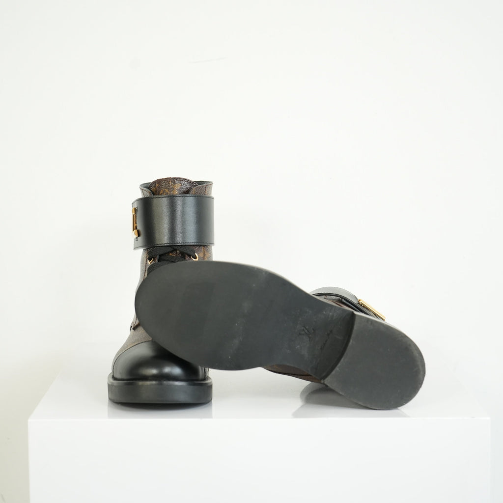 Louis Vuitton Flat Combat Boots Monogram Size 36 1/2 M