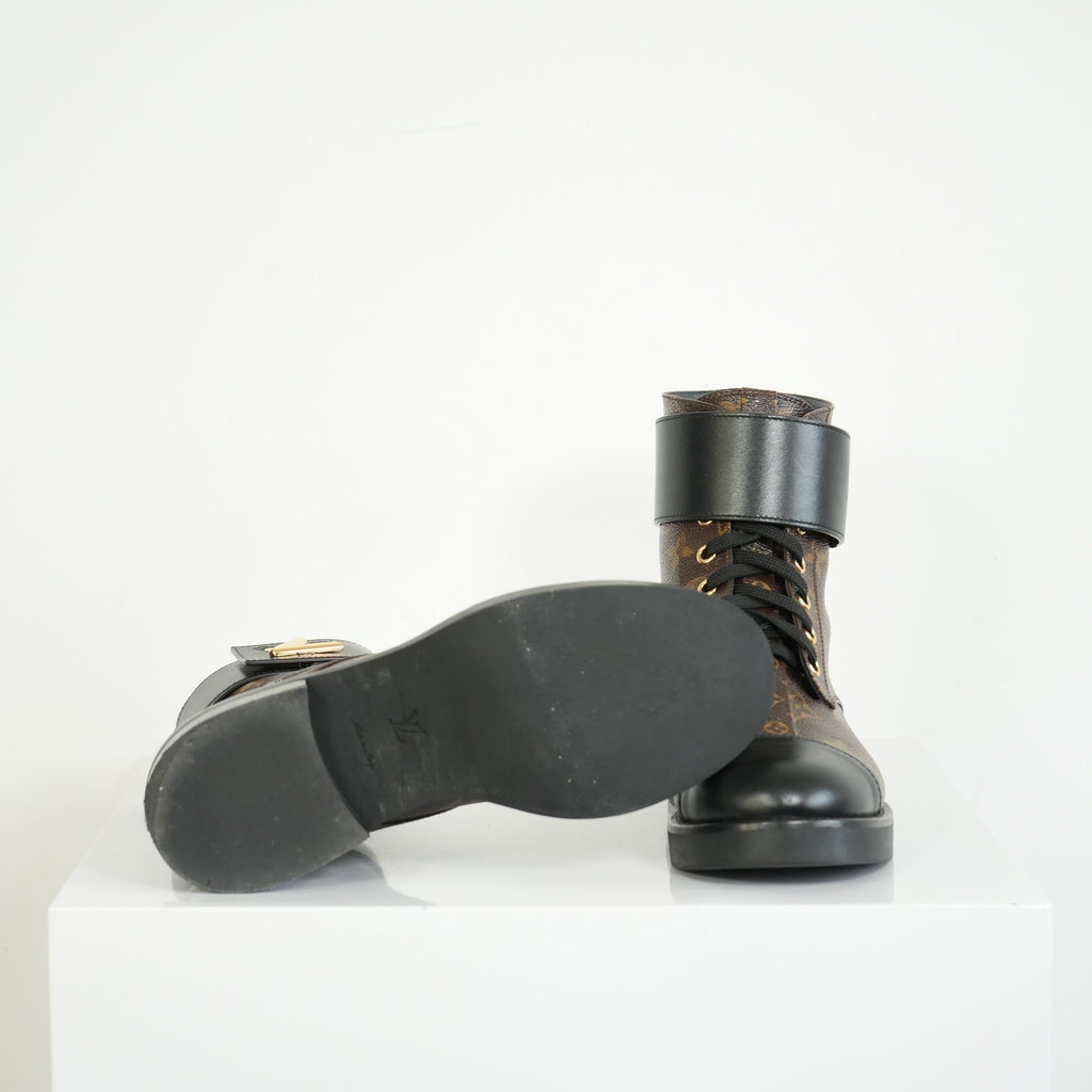 Louis Vuitton Flat Combat Boots Monogram Size 36 1/2 M