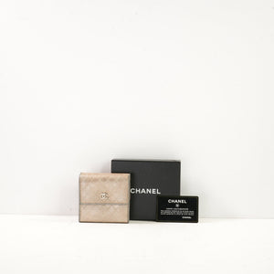 Chanel Metallic Champagne Gold Stitch Compact Wallet W/Box