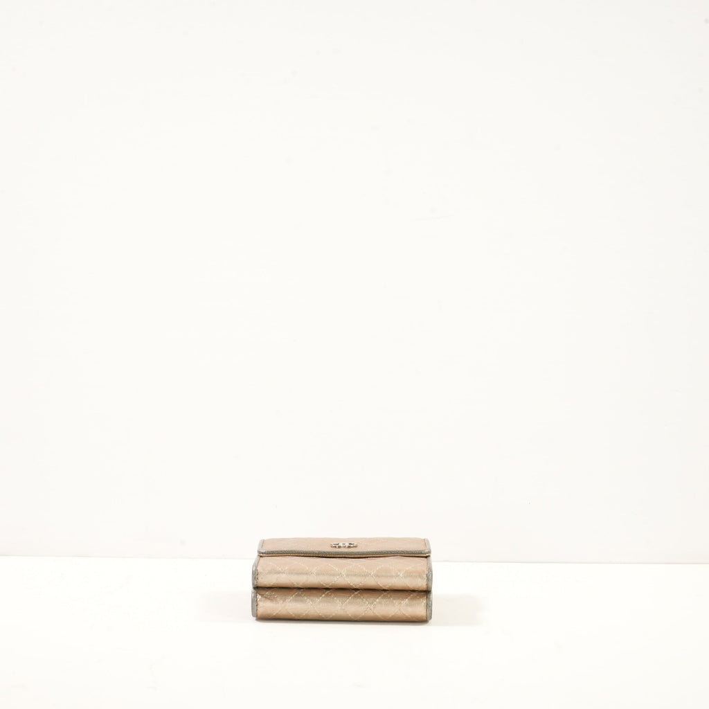 Chanel Metallic Champagne Gold Stitch Compact Wallet W/Box