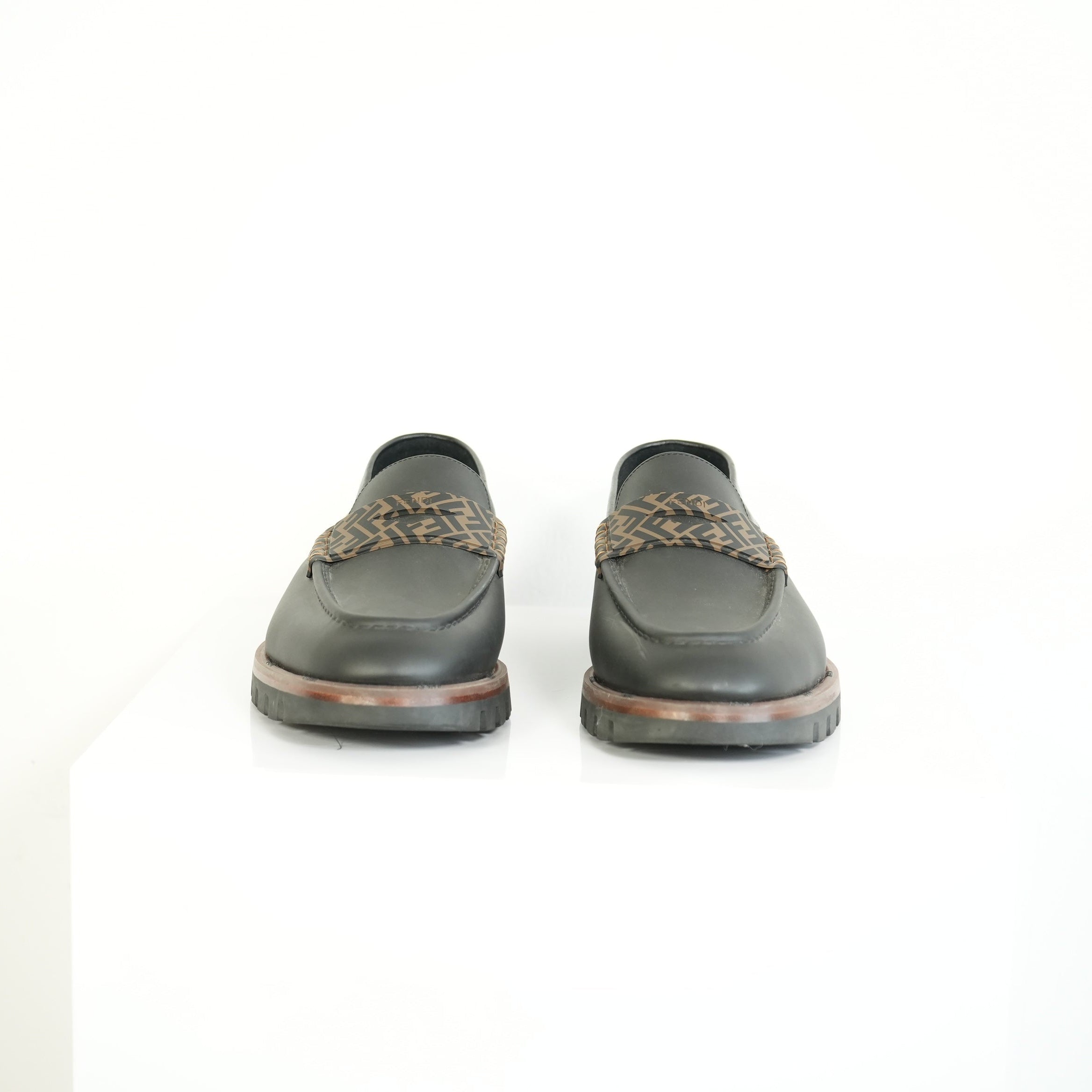 Fendi O'Lock Zucca Leather Loafers Size 11