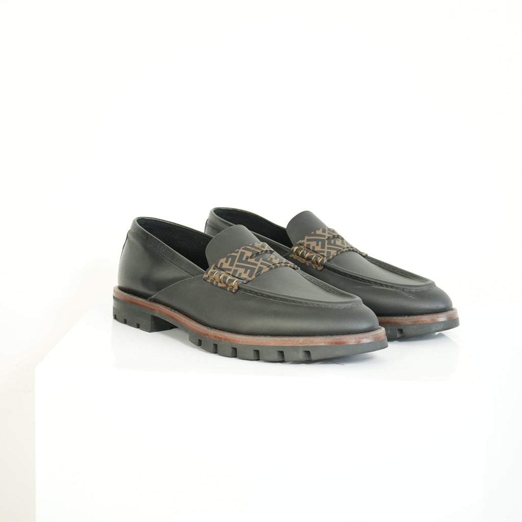 Fendi O'Lock Zucca Leather Loafers Size 11