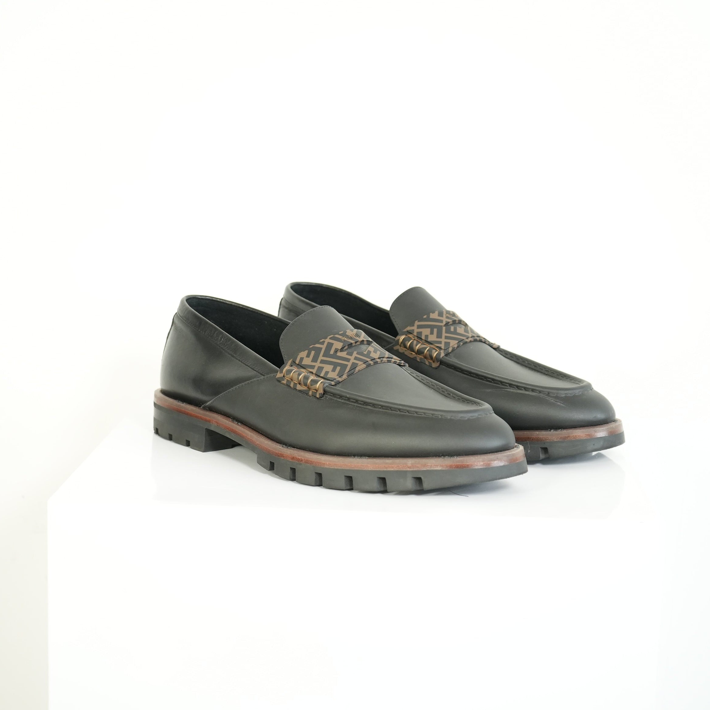 Fendi O'Lock Zucca Leather Loafers Size 11