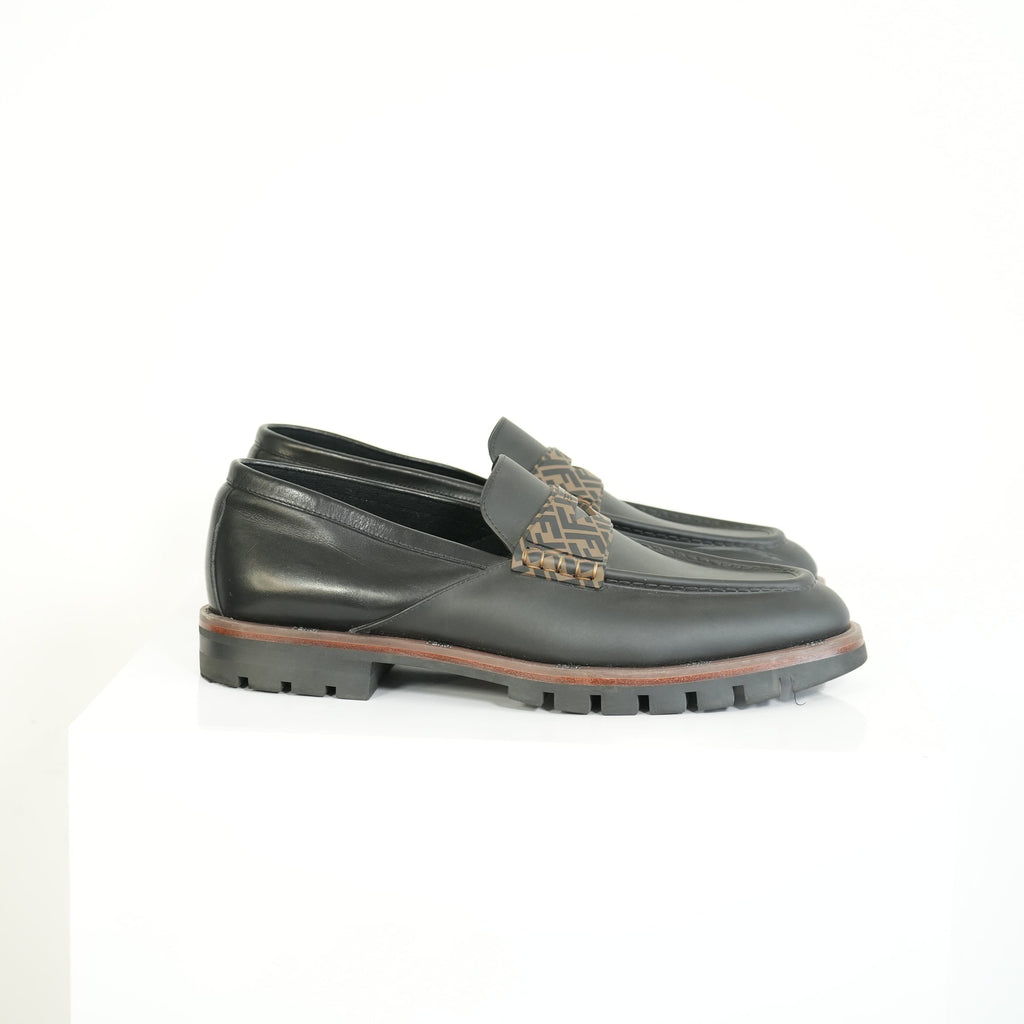 Fendi O'Lock Zucca Leather Loafers Size 11