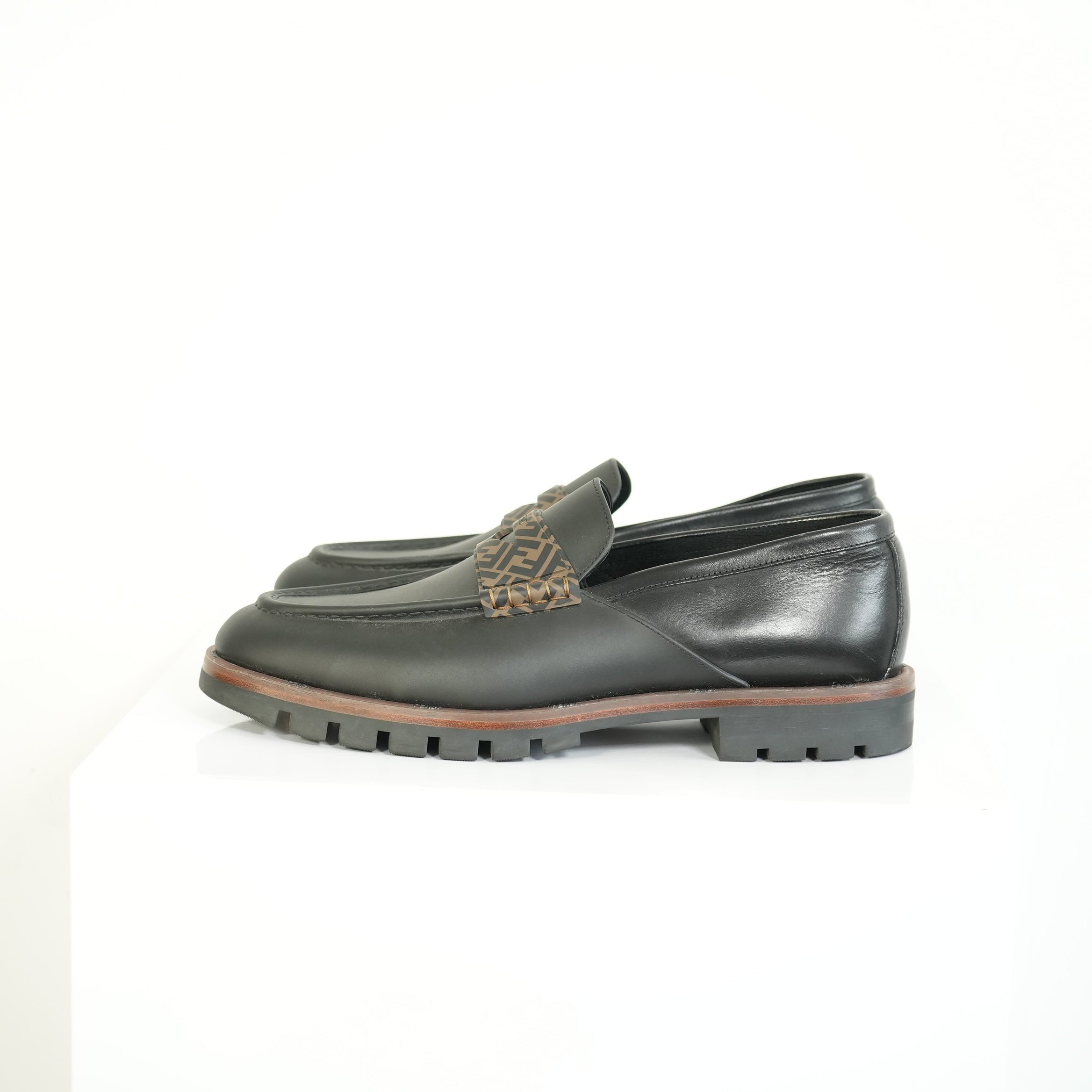 Fendi O'Lock Zucca Leather Loafers Size 11