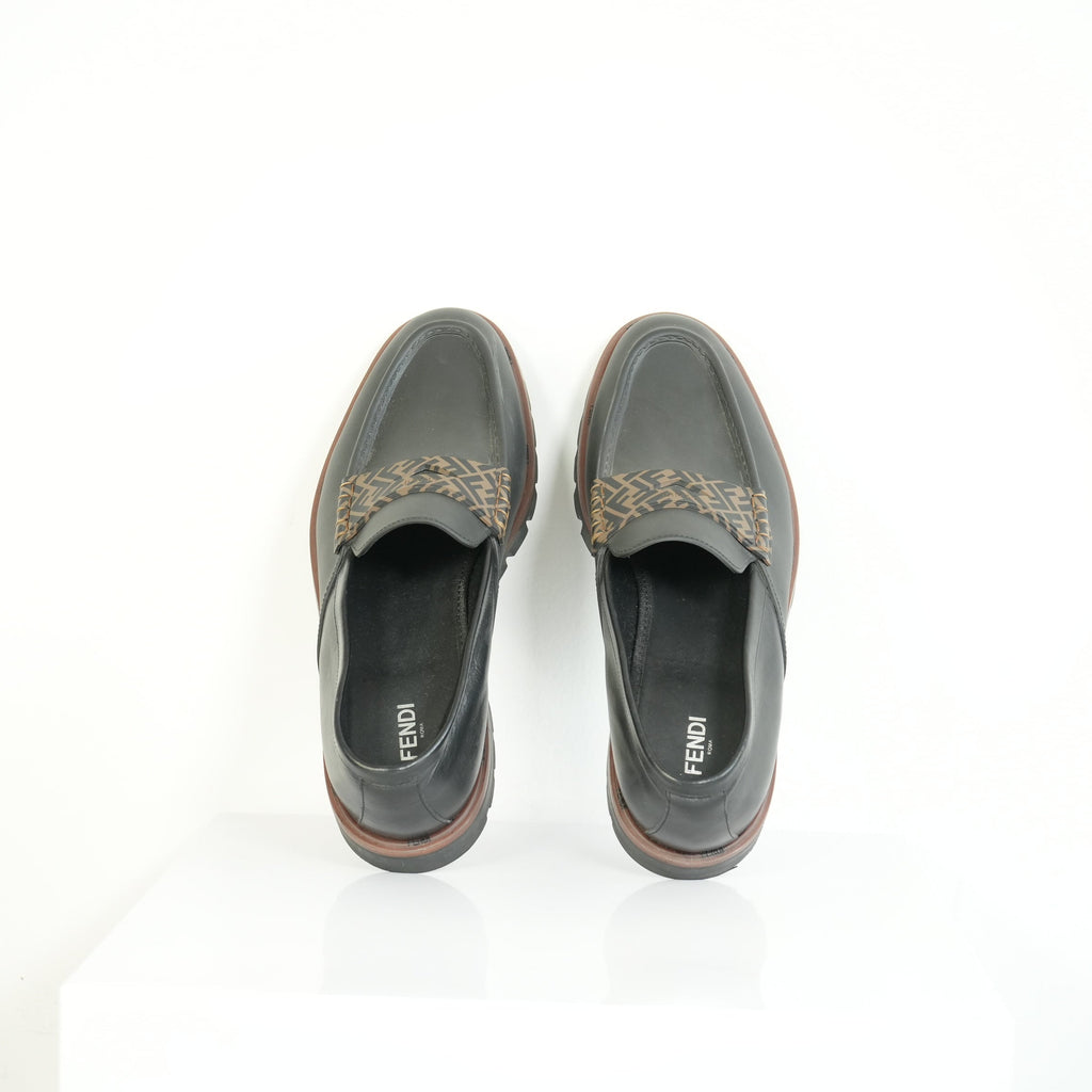 Fendi O'Lock Zucca Leather Loafers Size 11
