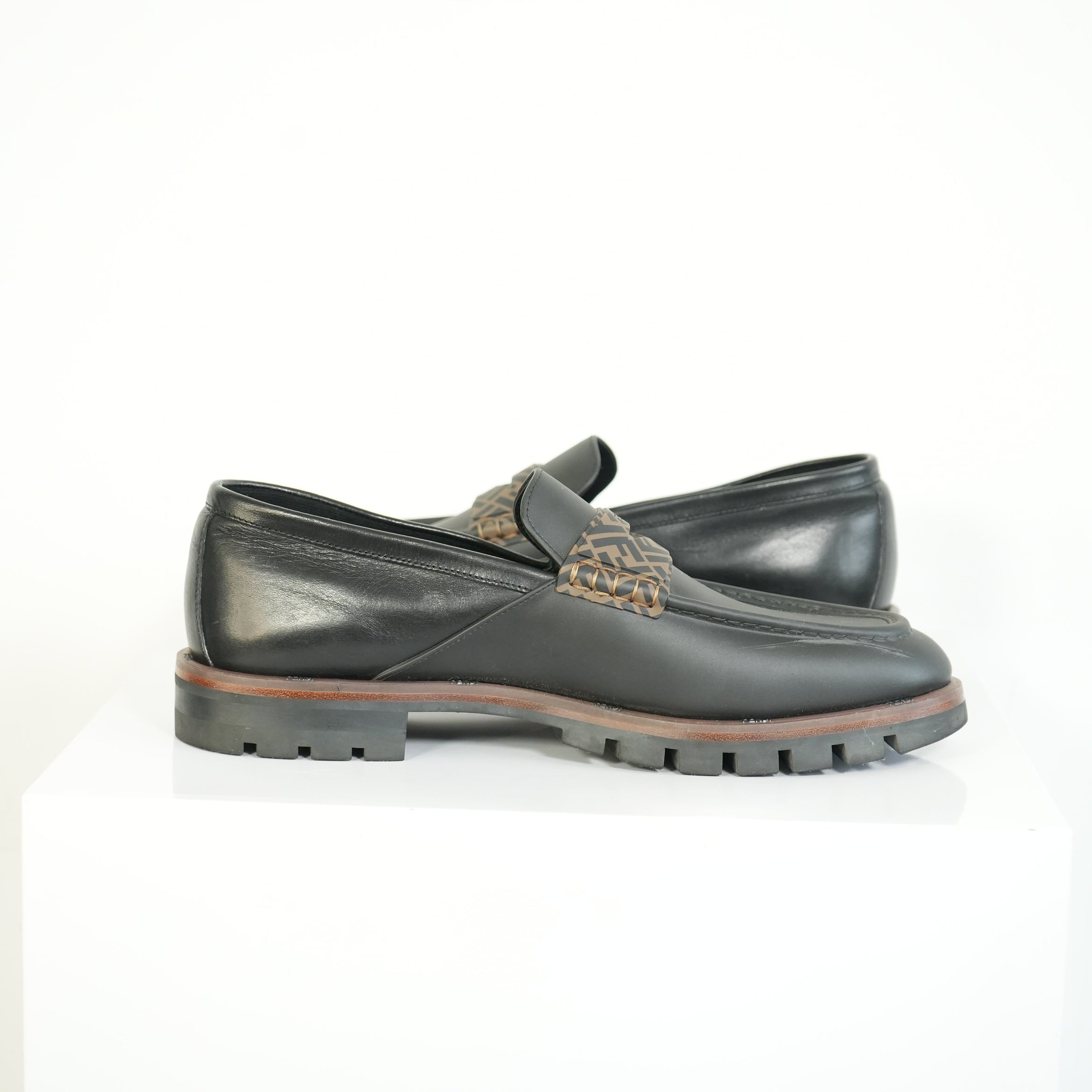 Fendi O'Lock Zucca Leather Loafers Size 11