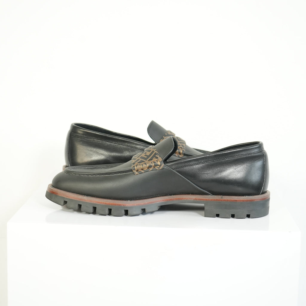 Fendi O'Lock Zucca Leather Loafers Size 11