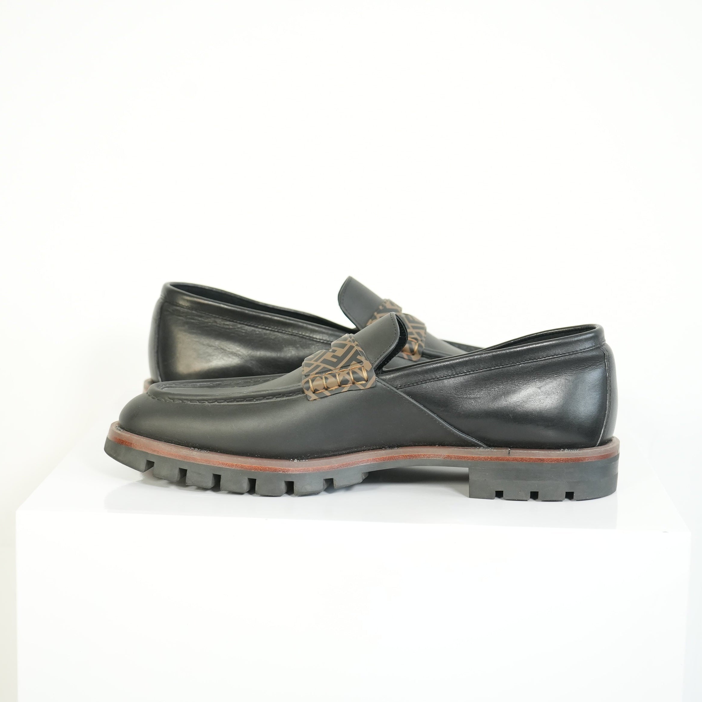 Fendi O'Lock Zucca Leather Loafers Size 11