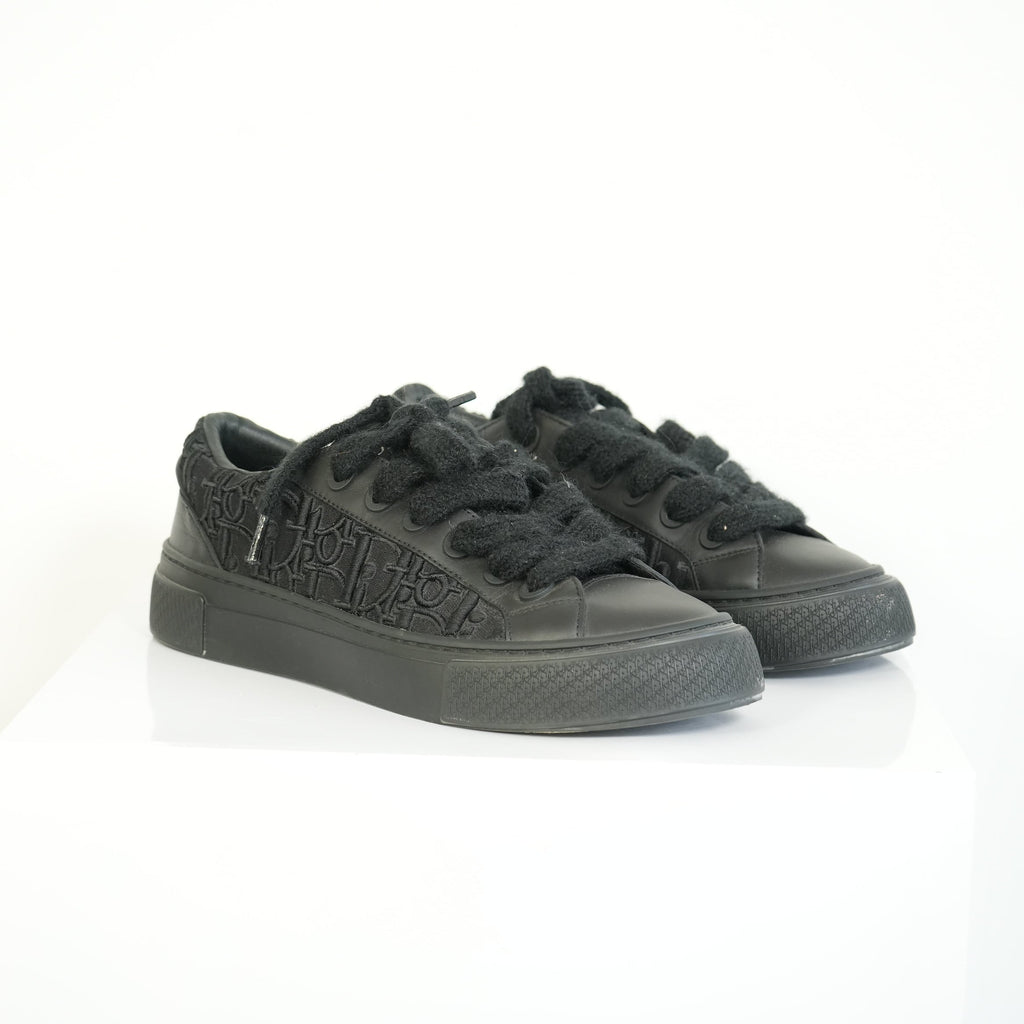 Christian Dior B33 Black Smooth Calfskin Oblique Embroidery Sneakers Size 44