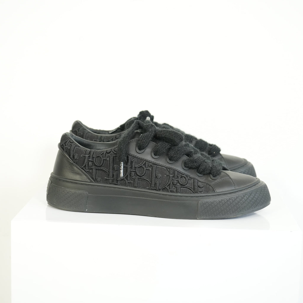 Christian Dior B33 Black Smooth Calfskin Oblique Embroidery Sneakers Size 44