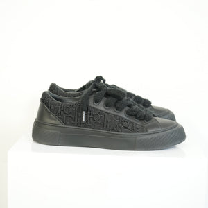 Christian Dior B33 Black Smooth Calfskin Oblique Embroidery Sneakers Size 44