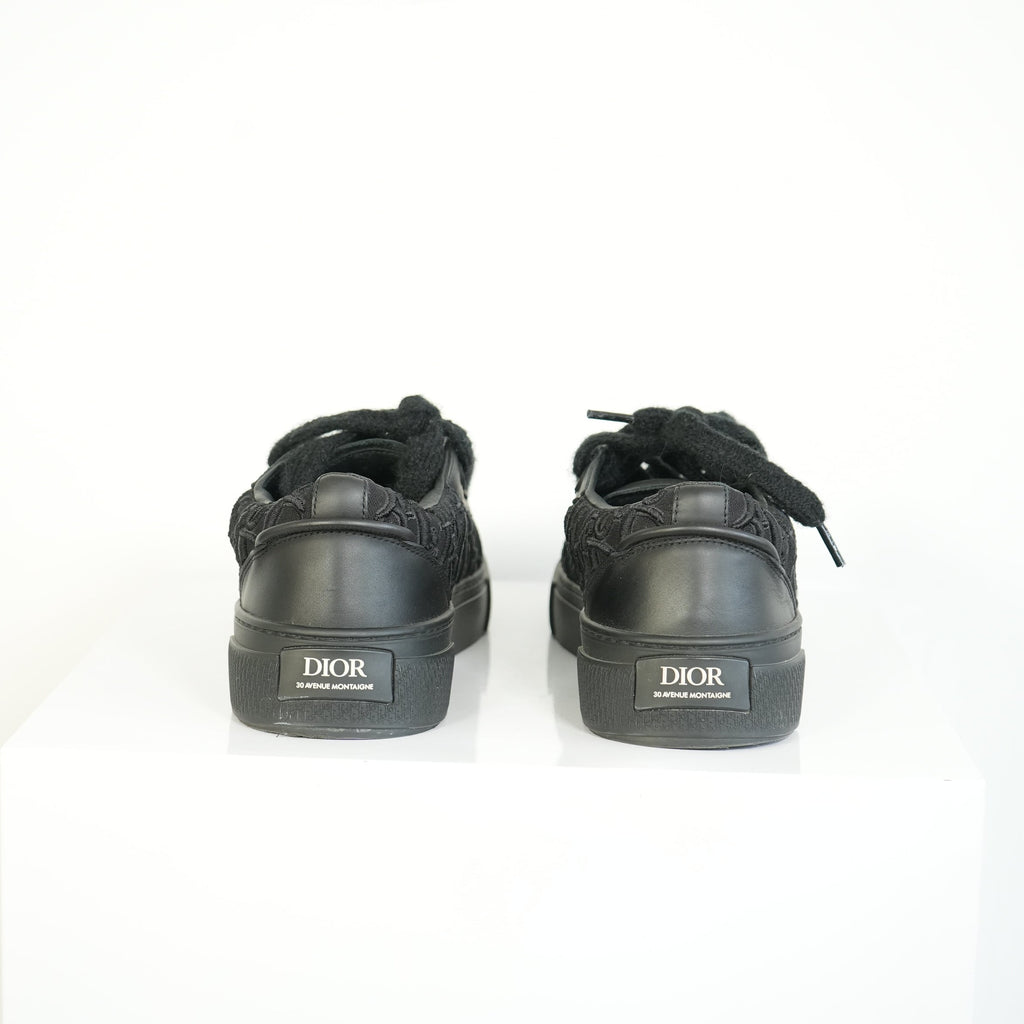 Christian Dior B33 Black Smooth Calfskin Oblique Embroidery Sneakers Size 44