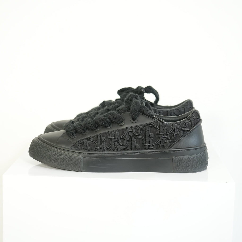 Christian Dior B33 Black Smooth Calfskin Oblique Embroidery Sneakers Size 44