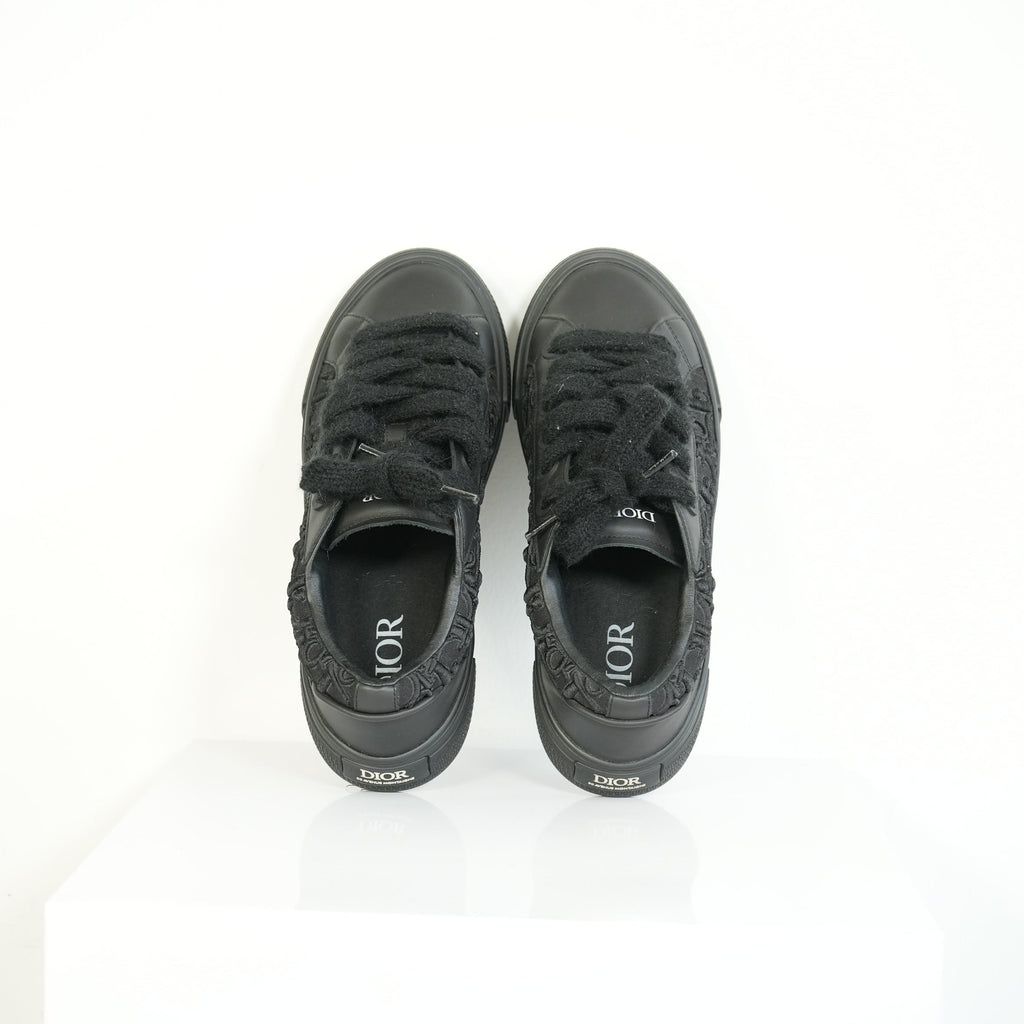Christian Dior B33 Black Smooth Calfskin Oblique Embroidery Sneakers Size 44