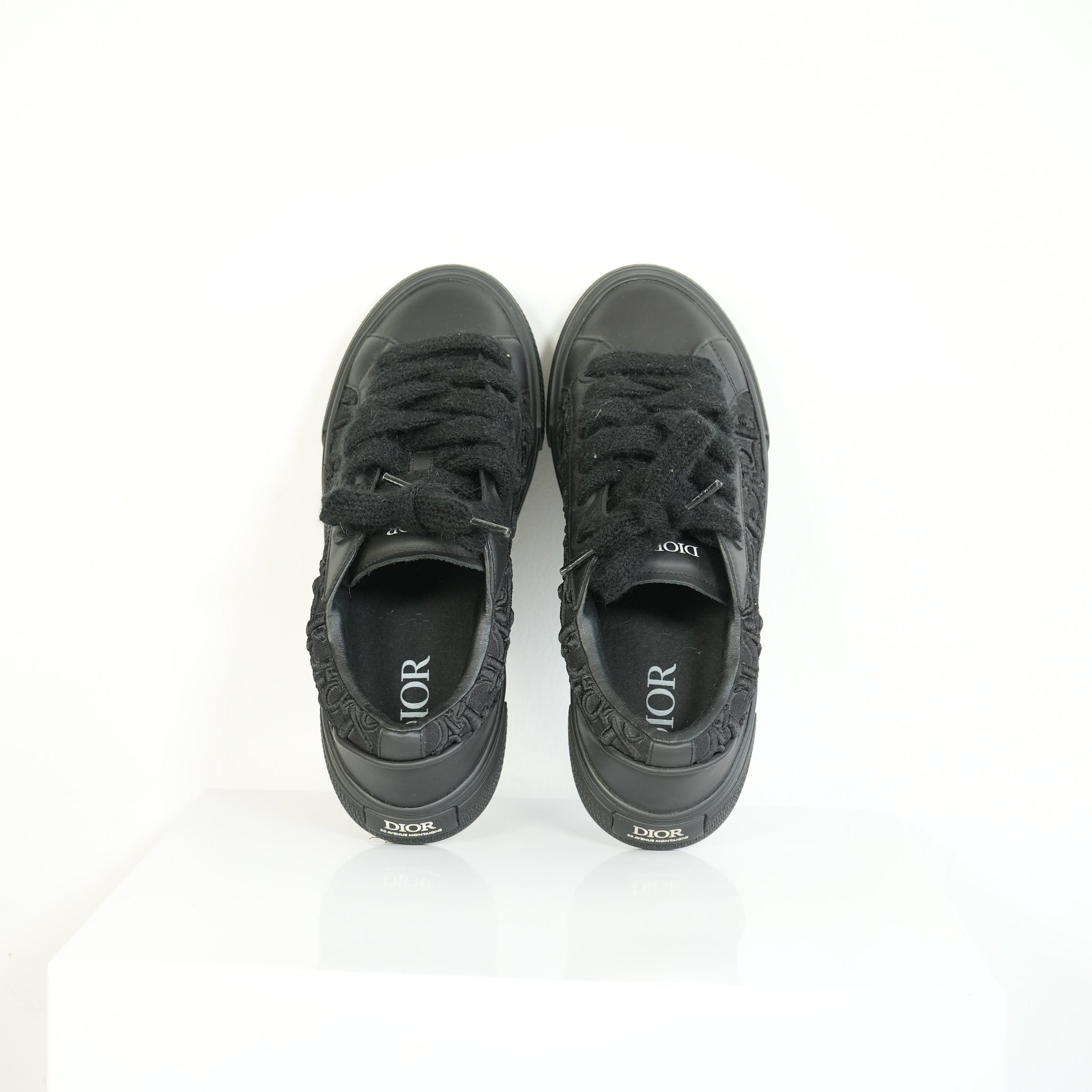 Christian Dior B33 Black Smooth Calfskin Oblique Embroidery Sneakers Size 44