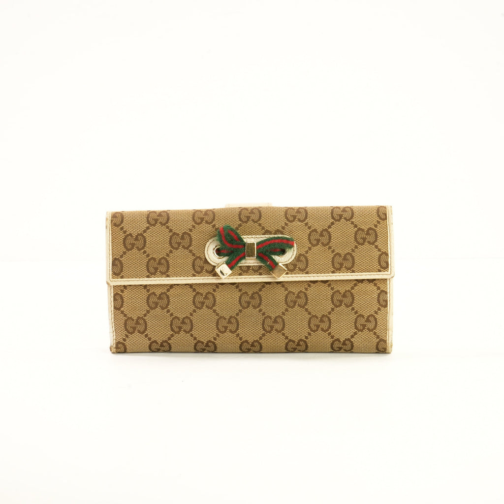 Gucci Beige/Brown Canavs Princy GG Canvas Bow Long Wallet