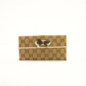 Gucci Beige/Brown Canavs Princy GG Canvas Bow Long Wallet