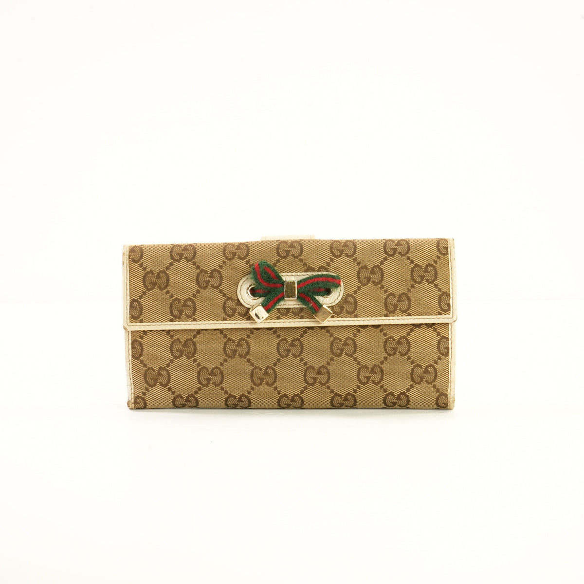 Gucci Beige/Brown Canavs Princy GG Canvas Bow Long Wallet