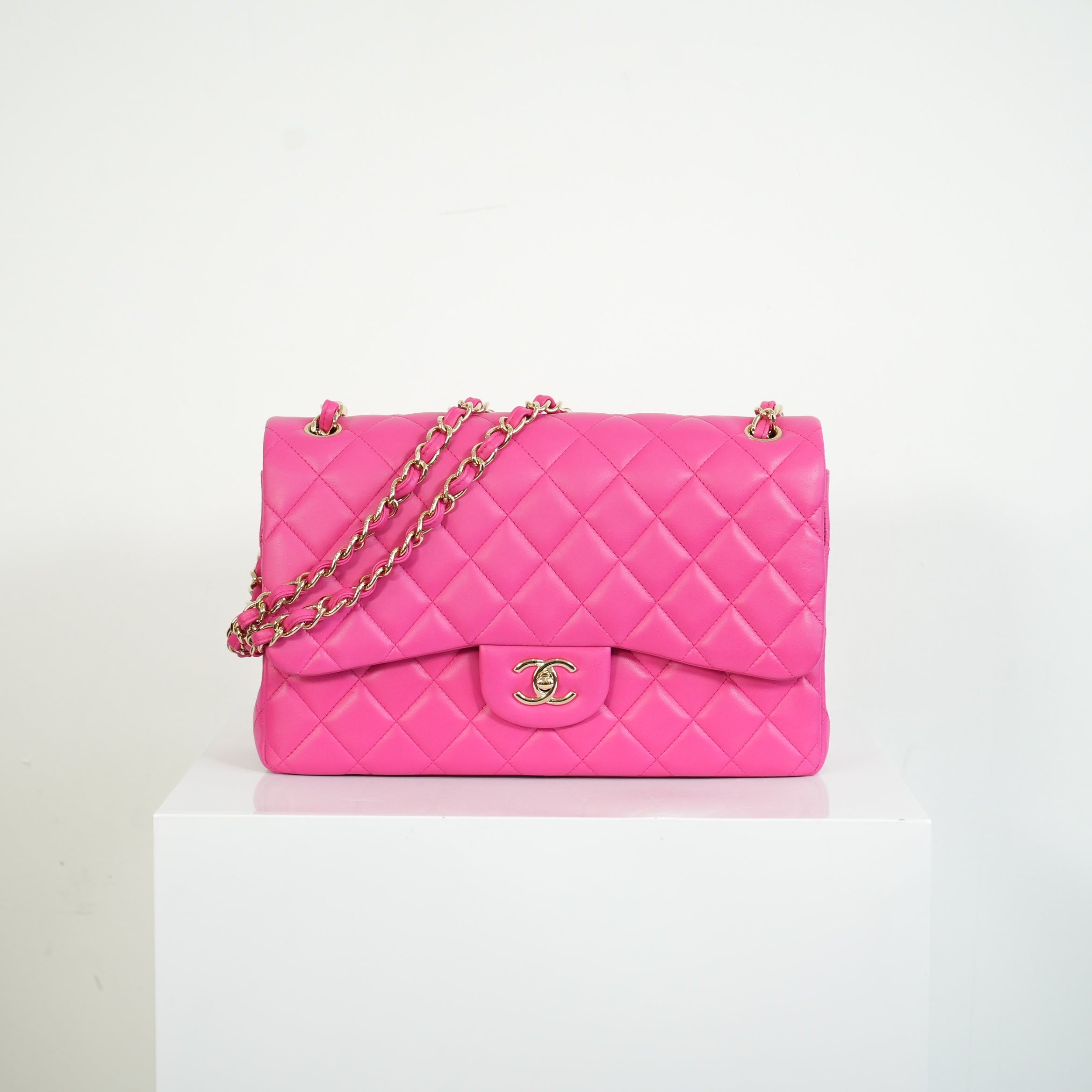 Chanel Hot Pink Quilted Lambskin Classic Double Flap Bag Gold Hardware Medium