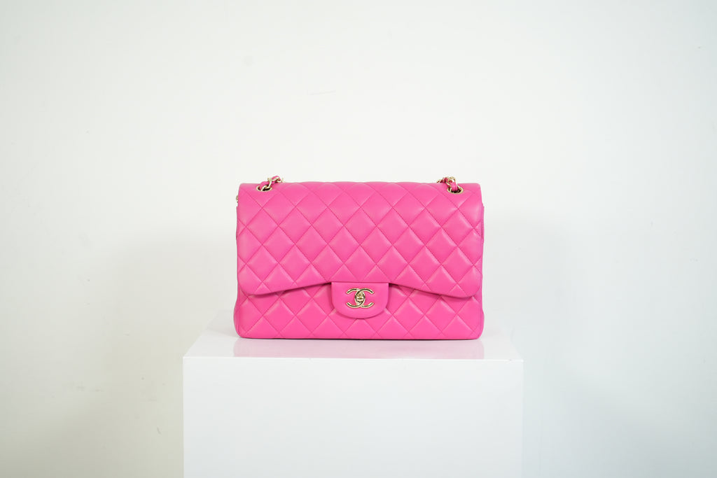 Chanel Hot Pink Quilted Lambskin Classic Double Flap Bag Gold Hardware Medium