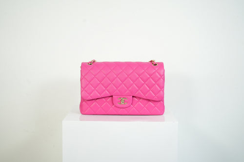 Chanel Hot Pink Quilted Lambskin Classic Double Flap Bag Gold Hardware Medium