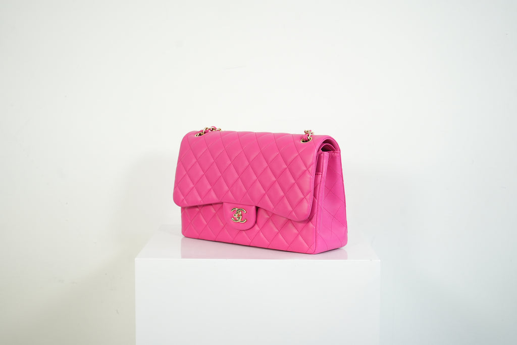 Chanel Hot Pink Quilted Lambskin Classic Double Flap Bag Gold Hardware Medium