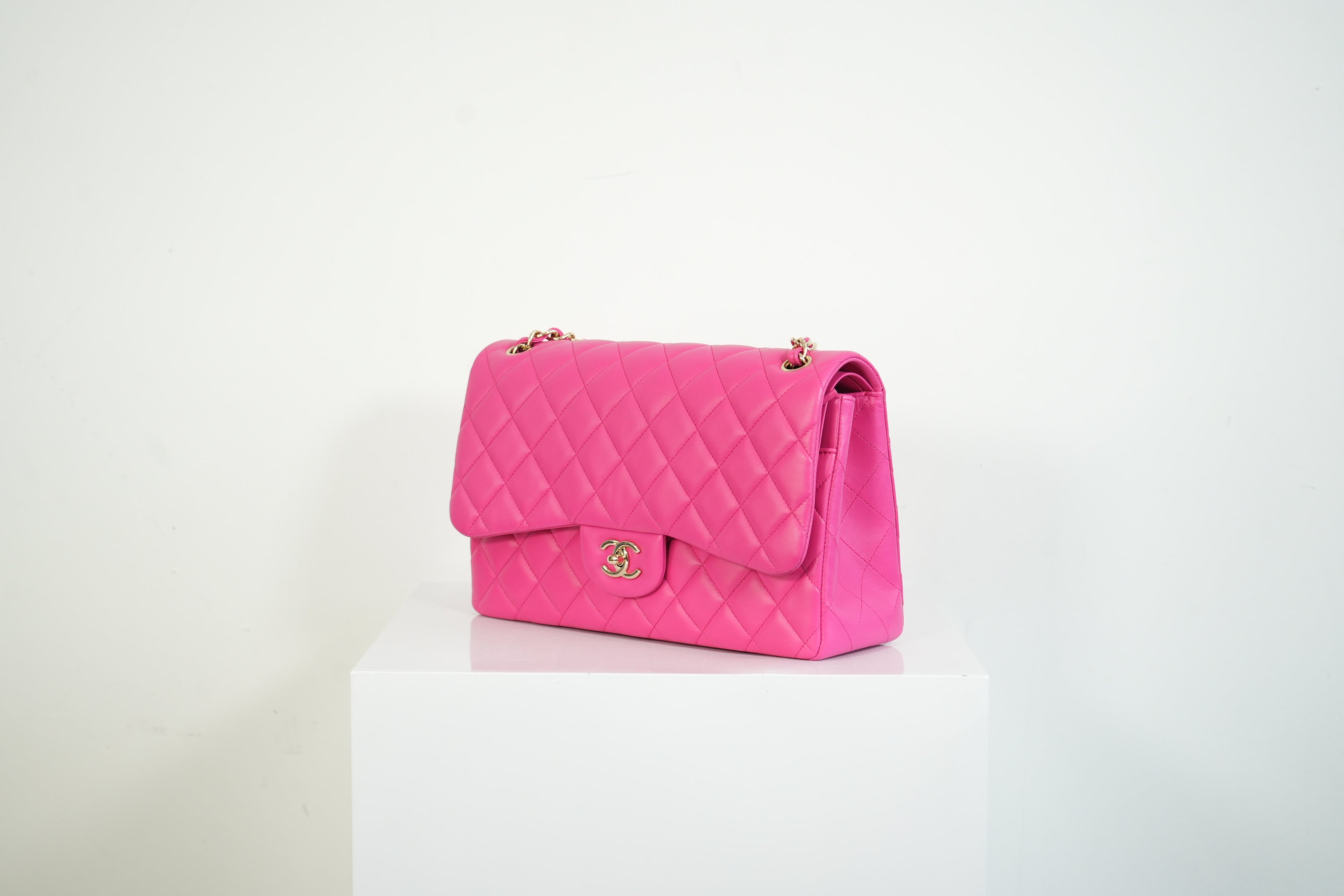Chanel Hot Pink Quilted Lambskin Classic Double Flap Bag Gold Hardware Medium