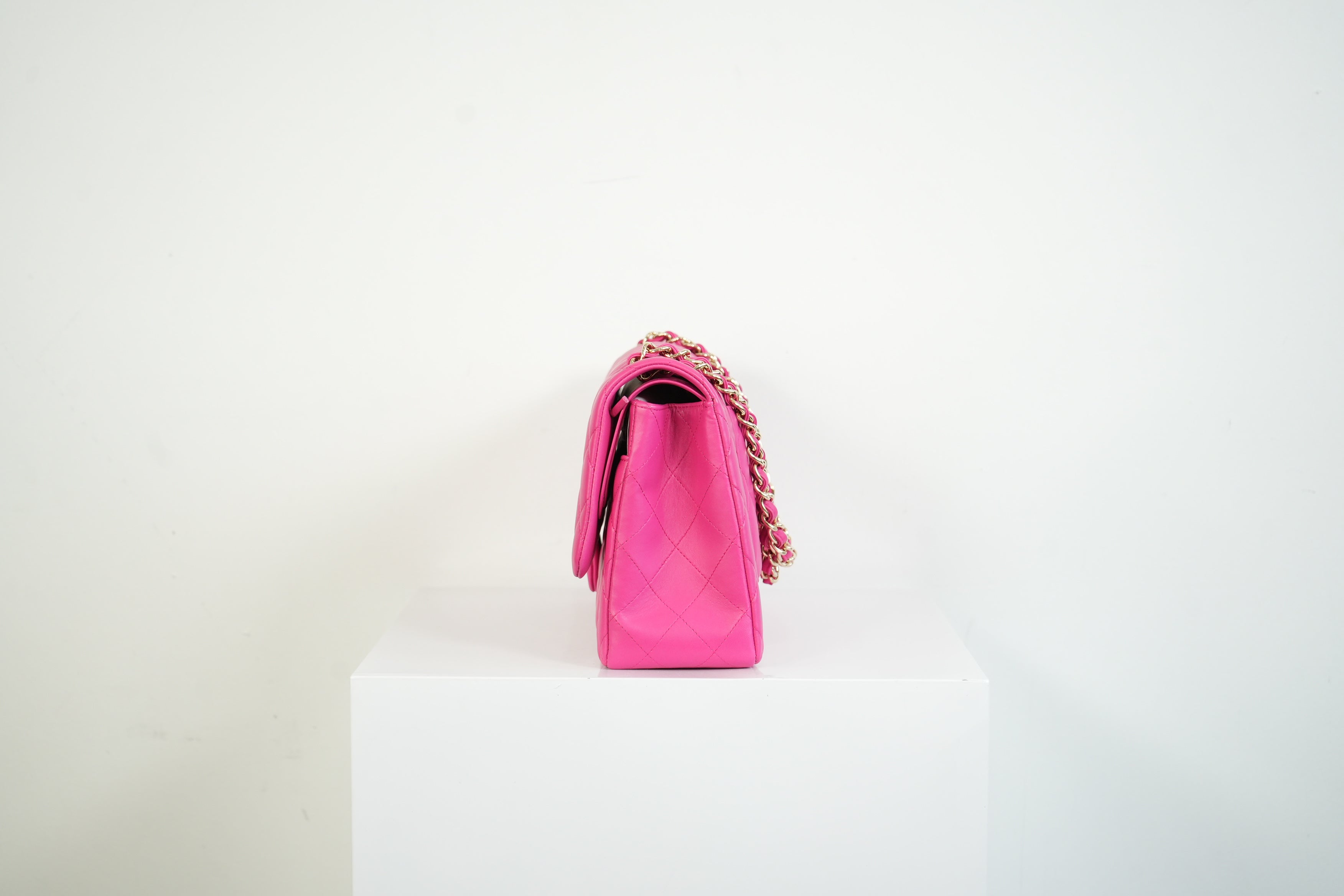 Chanel Hot Pink Quilted Lambskin Classic Double Flap Bag Gold Hardware Medium