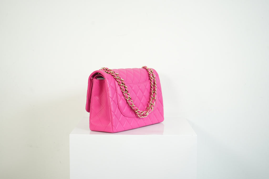 Chanel Hot Pink Quilted Lambskin Classic Double Flap Bag Gold Hardware Medium