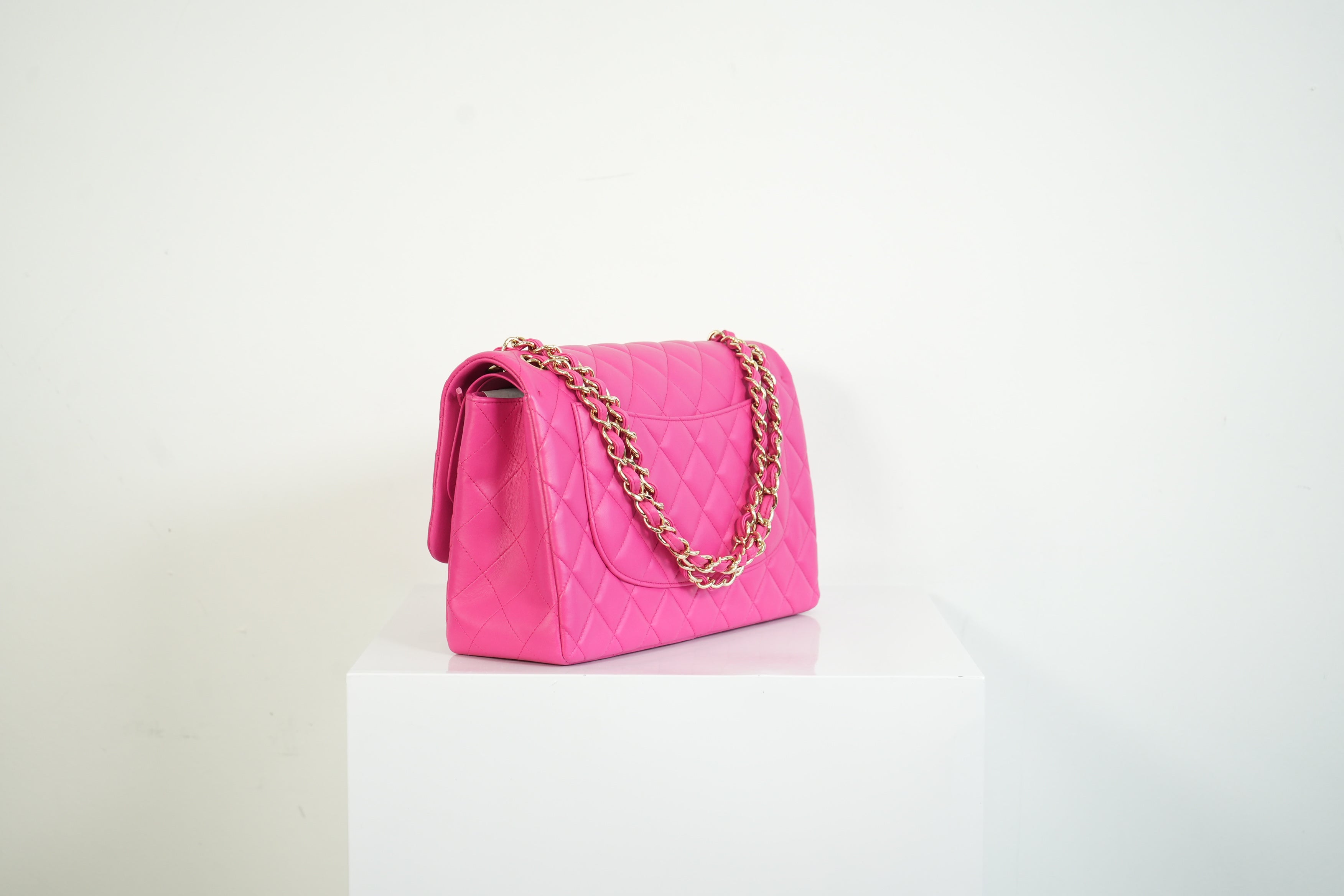 Chanel Hot Pink Quilted Lambskin Classic Double Flap Bag Gold Hardware Medium