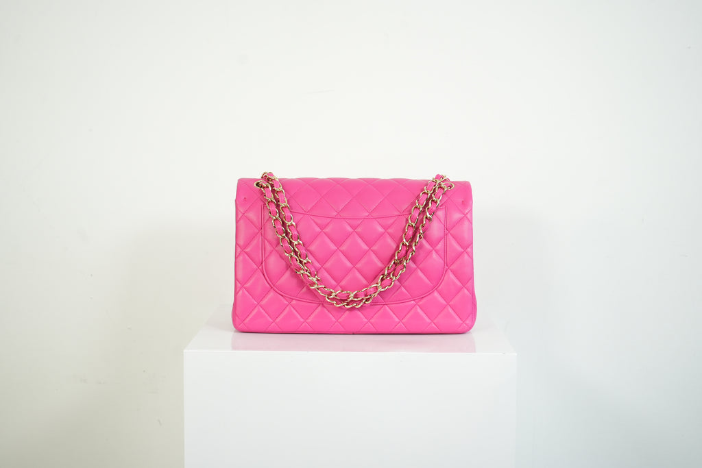 Chanel Hot Pink Quilted Lambskin Classic Double Flap Bag Gold Hardware Medium
