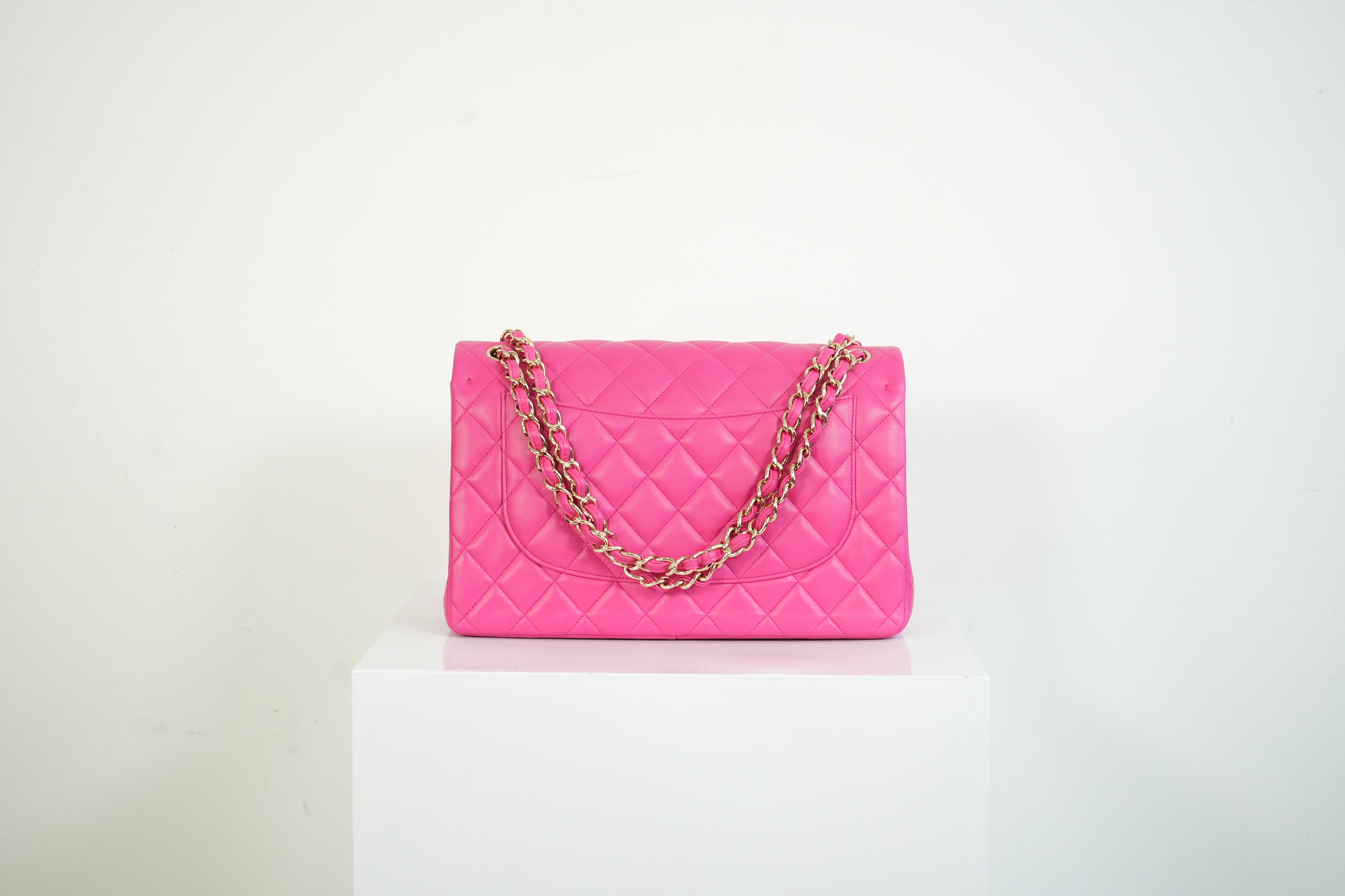 Chanel Hot Pink Quilted Lambskin Classic Double Flap Bag Gold Hardware Medium
