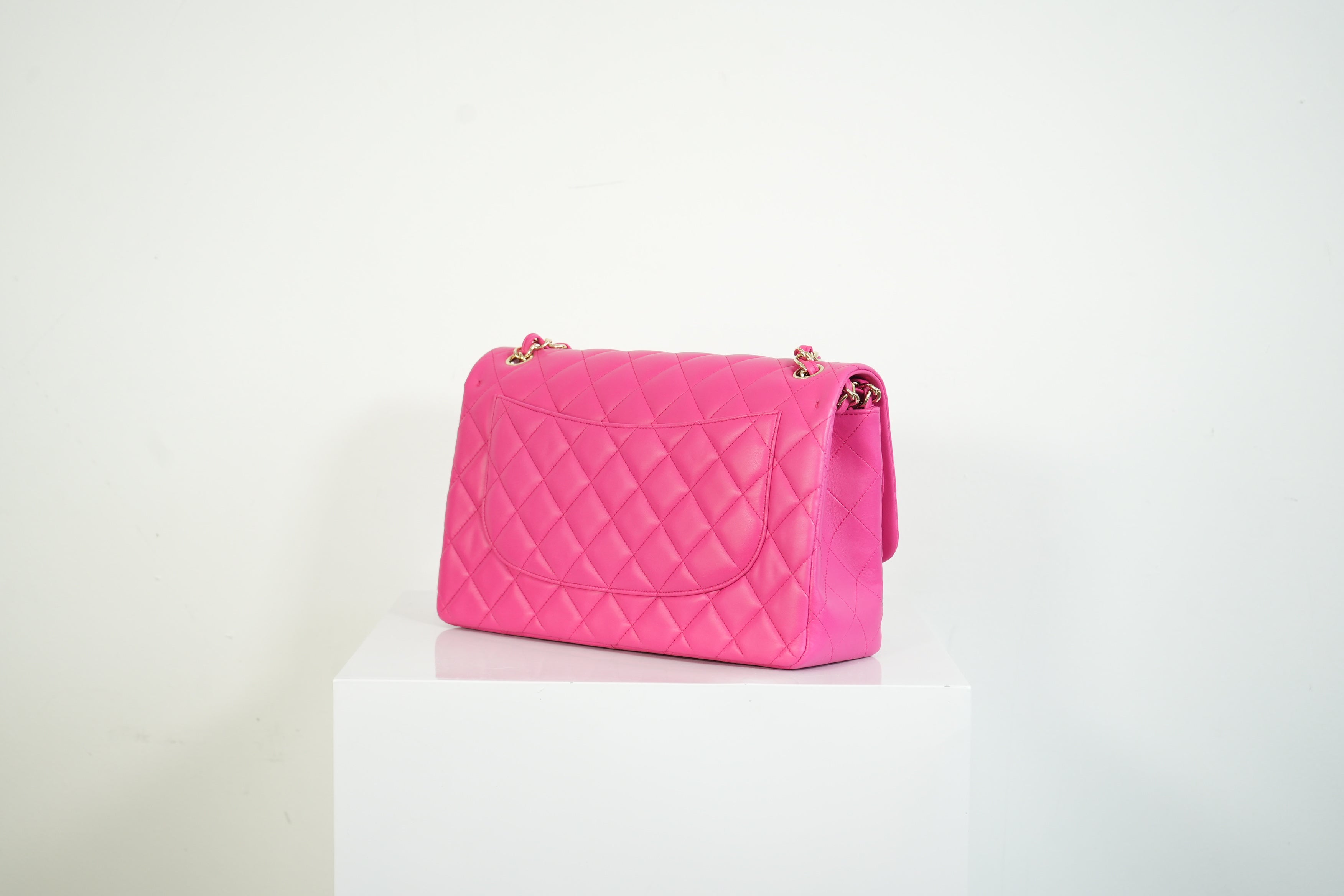 Chanel Hot Pink Quilted Lambskin Classic Double Flap Bag Gold Hardware Medium