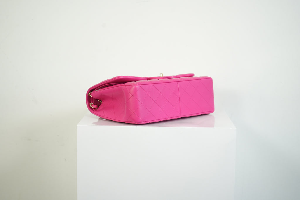 Chanel Hot Pink Quilted Lambskin Classic Double Flap Bag Gold Hardware Medium