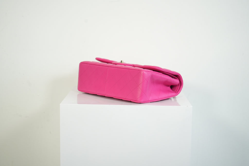 Chanel Hot Pink Quilted Lambskin Classic Double Flap Bag Gold Hardware Medium