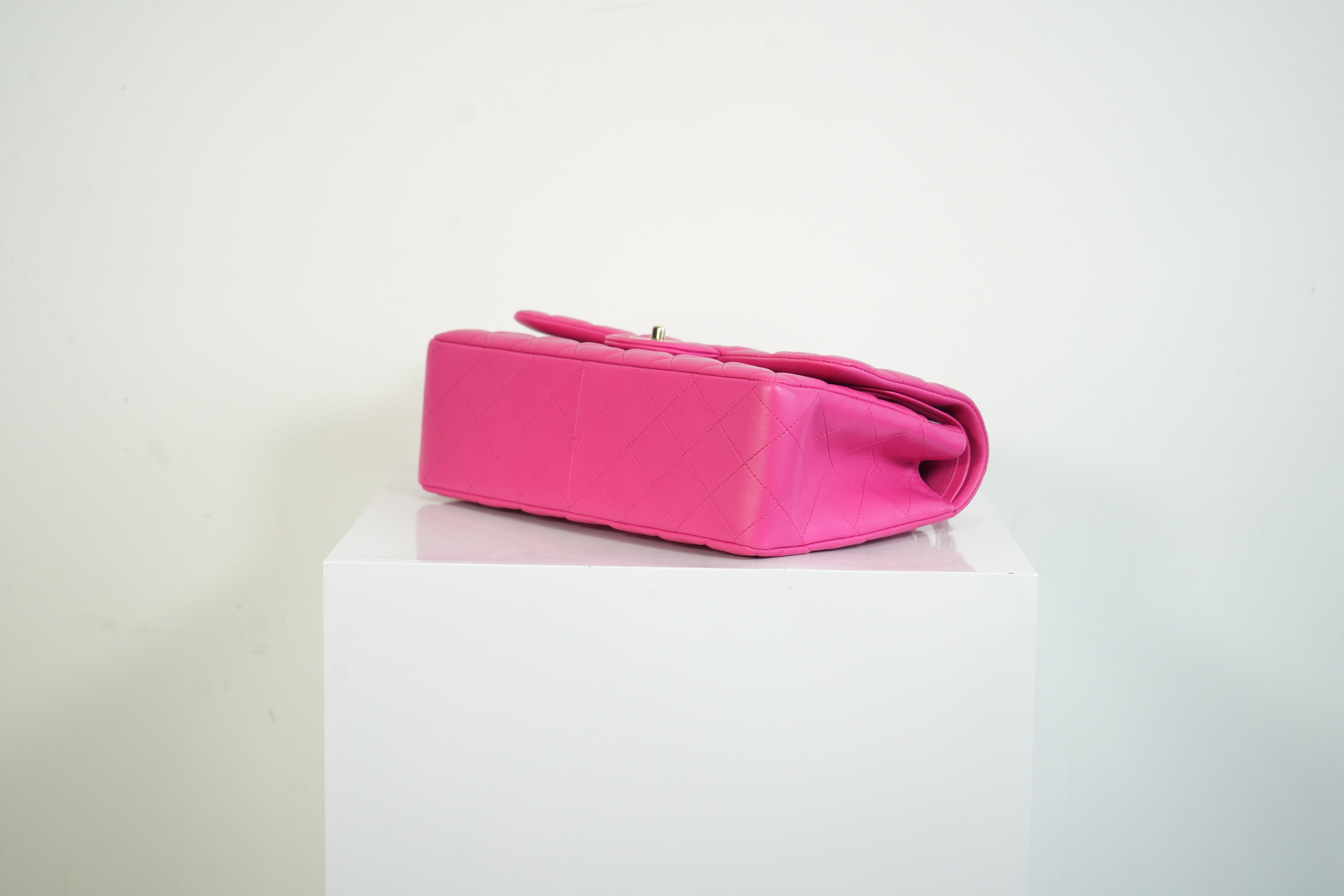 Chanel Hot Pink Quilted Lambskin Classic Double Flap Bag Gold Hardware Medium
