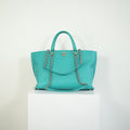 Chanel Turquoise Quilted Leather Shopping Tote Bag Silver Hardware