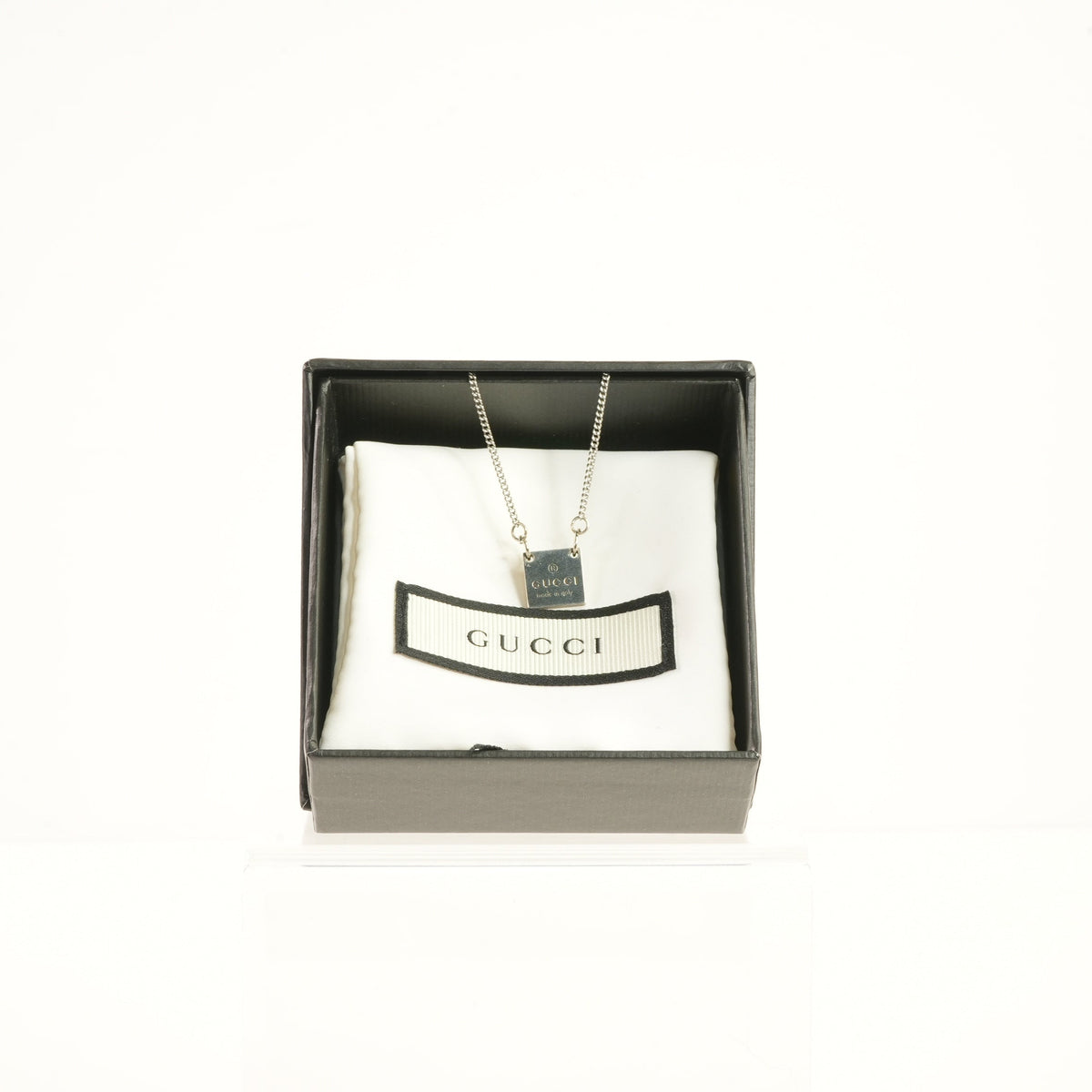 Gucci Trademarrk Logo Square Pendant Necklace, Full Set