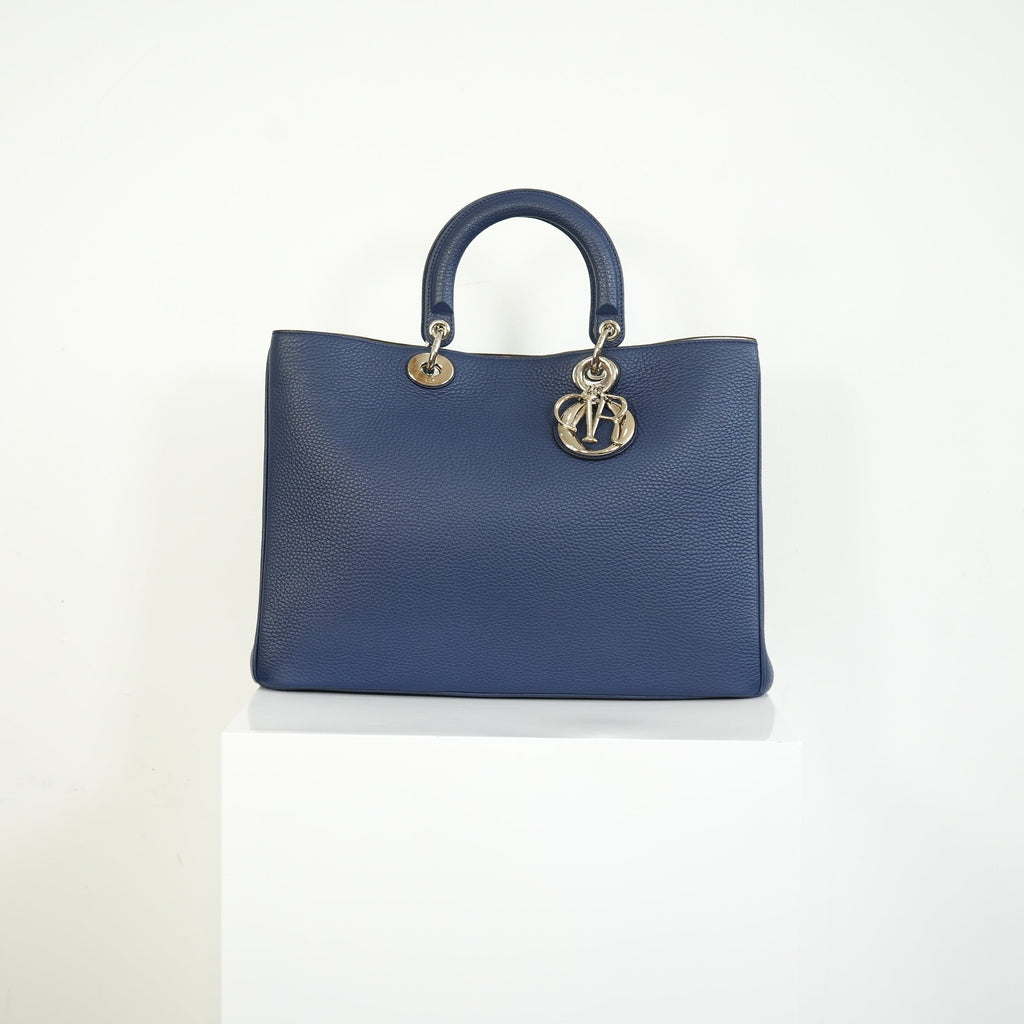 Christion Dior Diorissimo Large Tote Blue Leather Silver Hardware