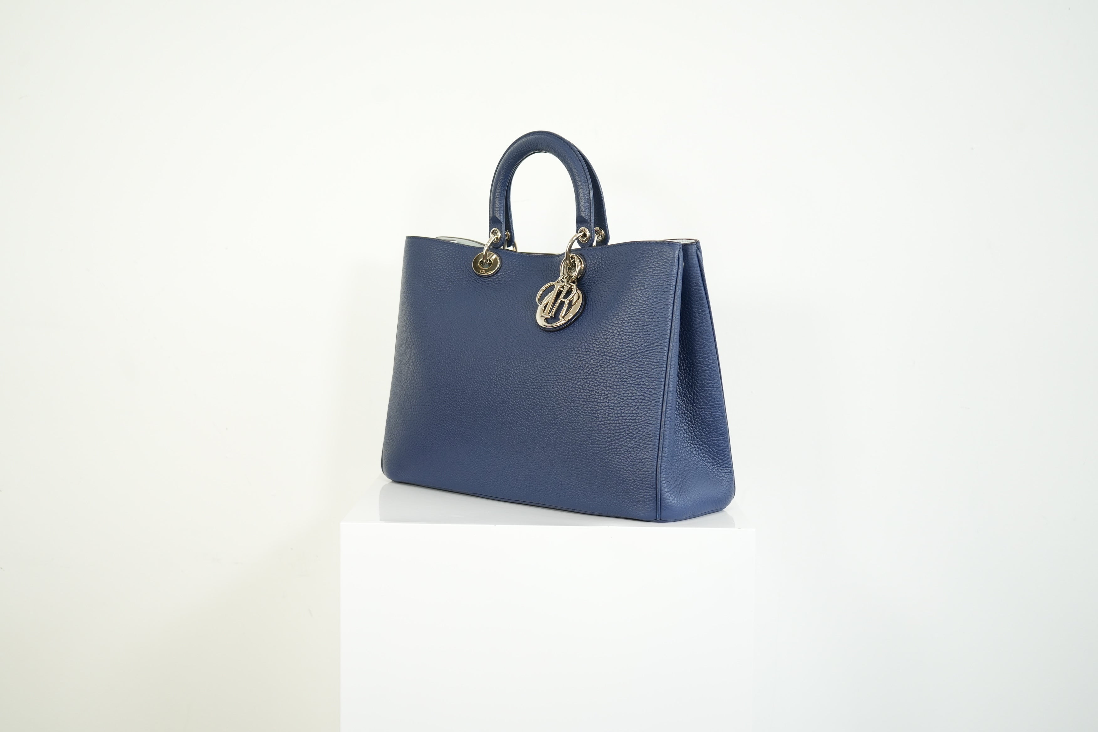 Christion Dior Diorissimo Large Tote Blue Leather Silver Hardware