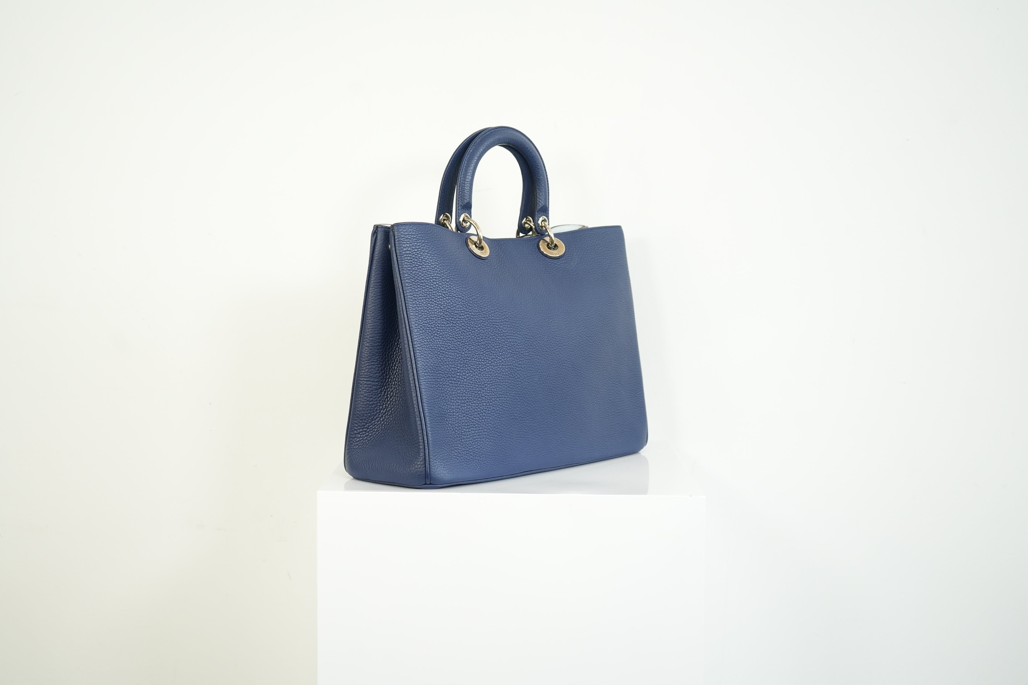 Christion Dior Diorissimo Large Tote Blue Leather Silver Hardware